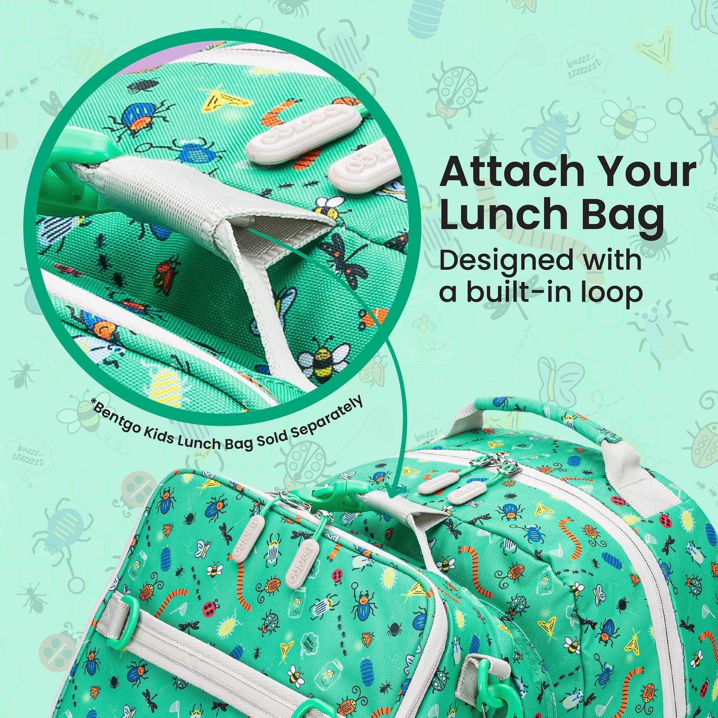Bentgo Kids Prints Backpack - Bug Buddies | Attach Your Lunch Bag - Designed With A Built-In Loop - Bentgo Kids Lunch Bag Sold Separately