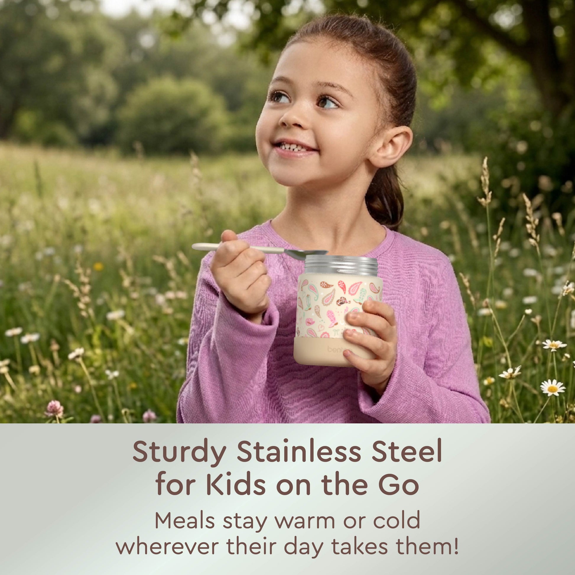 Bentgo® Kids Stainless Steel Food Jar - Cowgirl Dreams | Sturdy Stainless Steel For Kids On The Go - Meals Stay Warm Or Cold Wherever Their Day Takes Them!