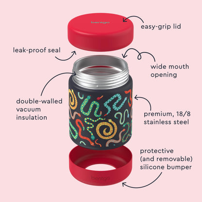 Bentgo® Kids Stainless Steel Food Jar - Sssnakes | Stainless Steel Food Jar Features Leak-Proof Seal, Easy-Grip Lid, Wide Mouth Opening, And Much More