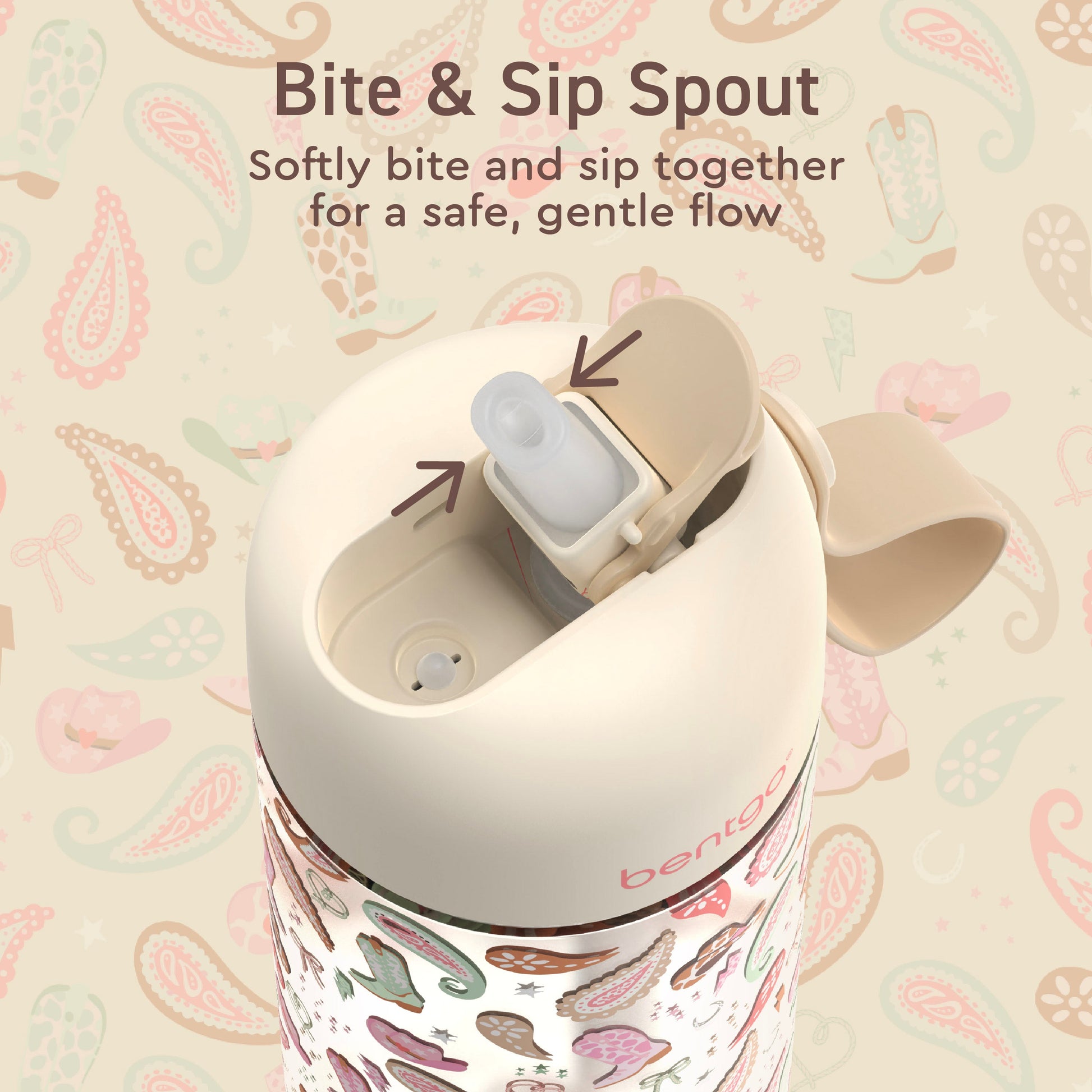 Bentgo Kids Water Bottle - Cowgirl Dreams | Bite & Sip Spout - Softly Bite And Sip Together For A Safe, Gentle Flow