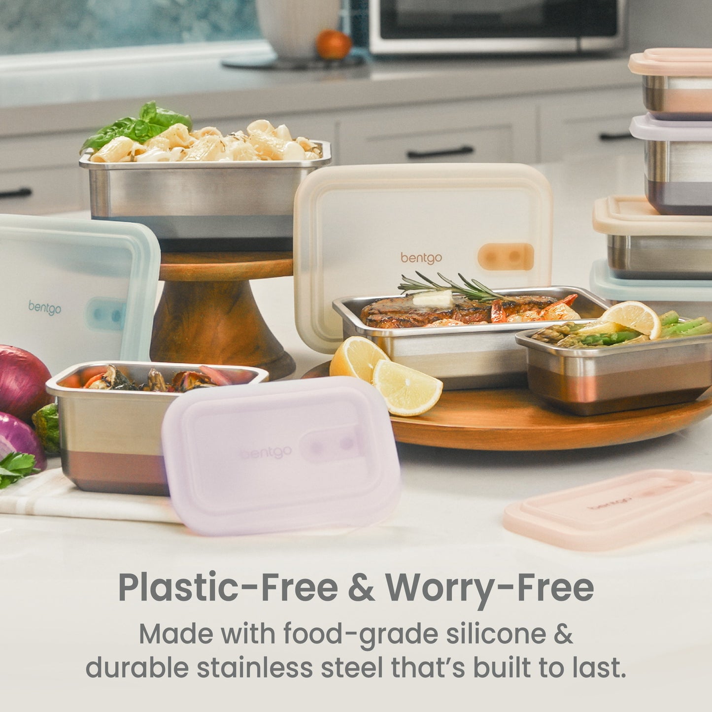 Bentgo® MicroSteel Heat & Eat Container - Family Size 8.5 Cups - Aqua | Plastic-Free & Worry-Free - Made With Food-Grade Silicone & Durable Stainless Steel That’s Built To Last