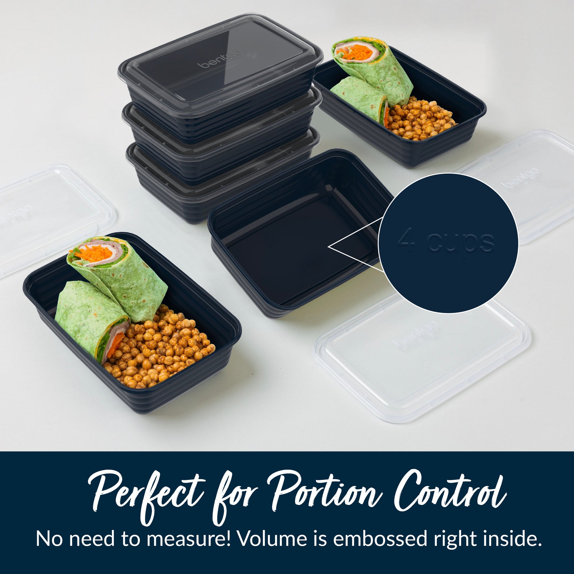 Bentgo® Prep 1-Compartment Meal Prep Containers (20-Piece) - Navy Blue | Perfect For Portion Control - No Need To Measure! Volume Is Embossed Right Inside