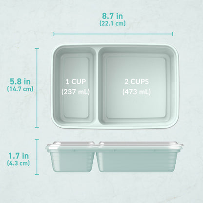 Bentgo® Prep 2-Compartment Meal Prep Containers (20-Piece) - Mint | Dimensions