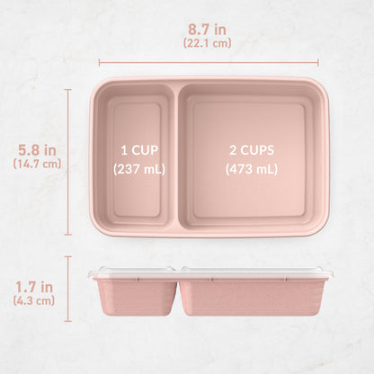 Bentgo® Prep 2-Compartment Meal Prep Containers (20-Piece) - Sweet Pea Glitter | Dimensions