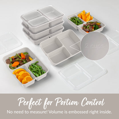 Bentgo® Prep 3-Compartment Meal Prep Containers (20-Piece) - Stone Gray | Perfect For Portion Control - No Need To Measure! Volume Is Embossed Right Inside