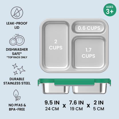 Bentgo Stainless Steel Snack Box - Gray Leaf | Leak-Proof Lid, Dishwasher Safe (Top Rack Only), Durable Stainless Steel, No PFAs & BPA-Free