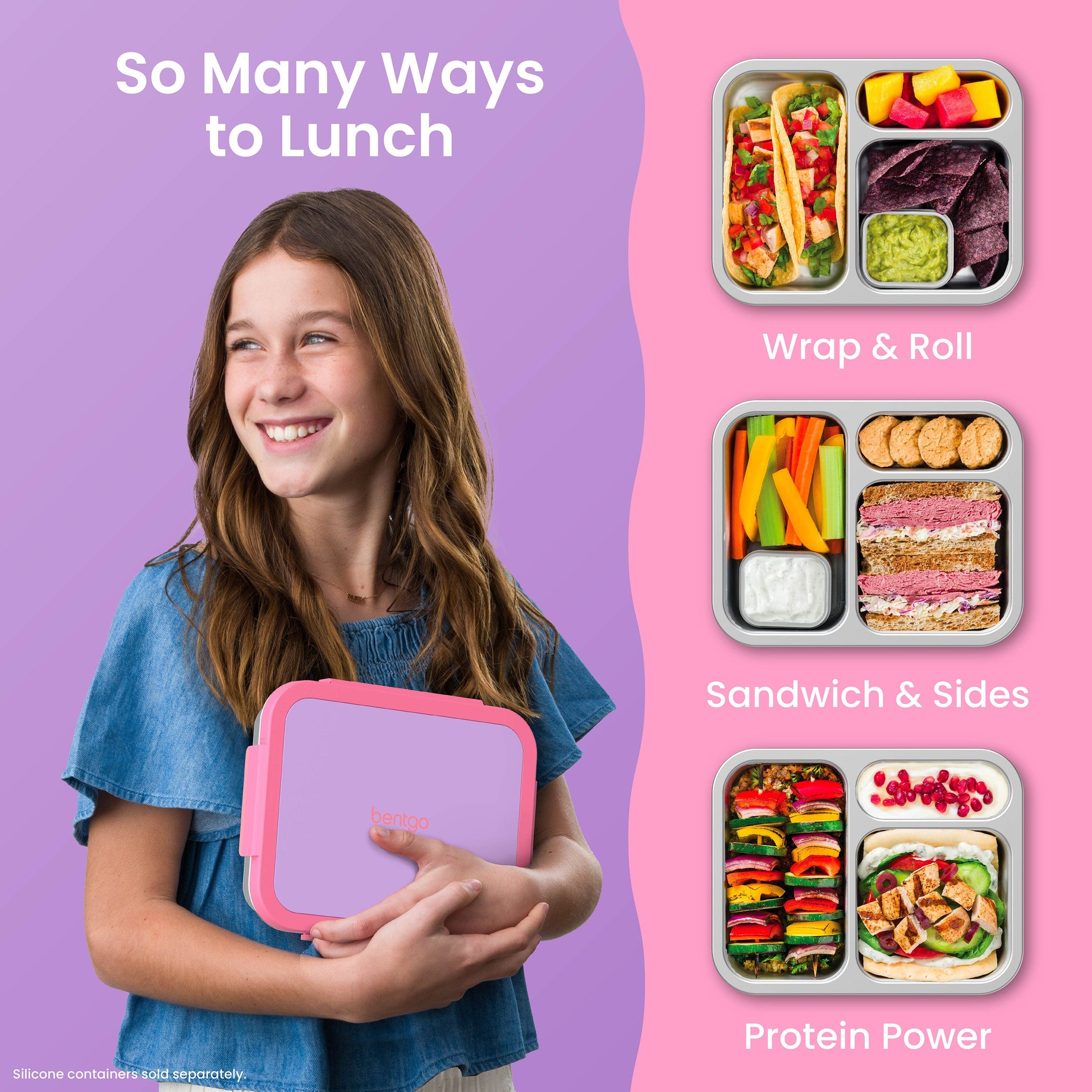 Bentgo Stainless Steel Snack Box - Lilac Pink | So Many Ways to Lunch - Wrap & Roll, Sandwich & Sides, Protein Power